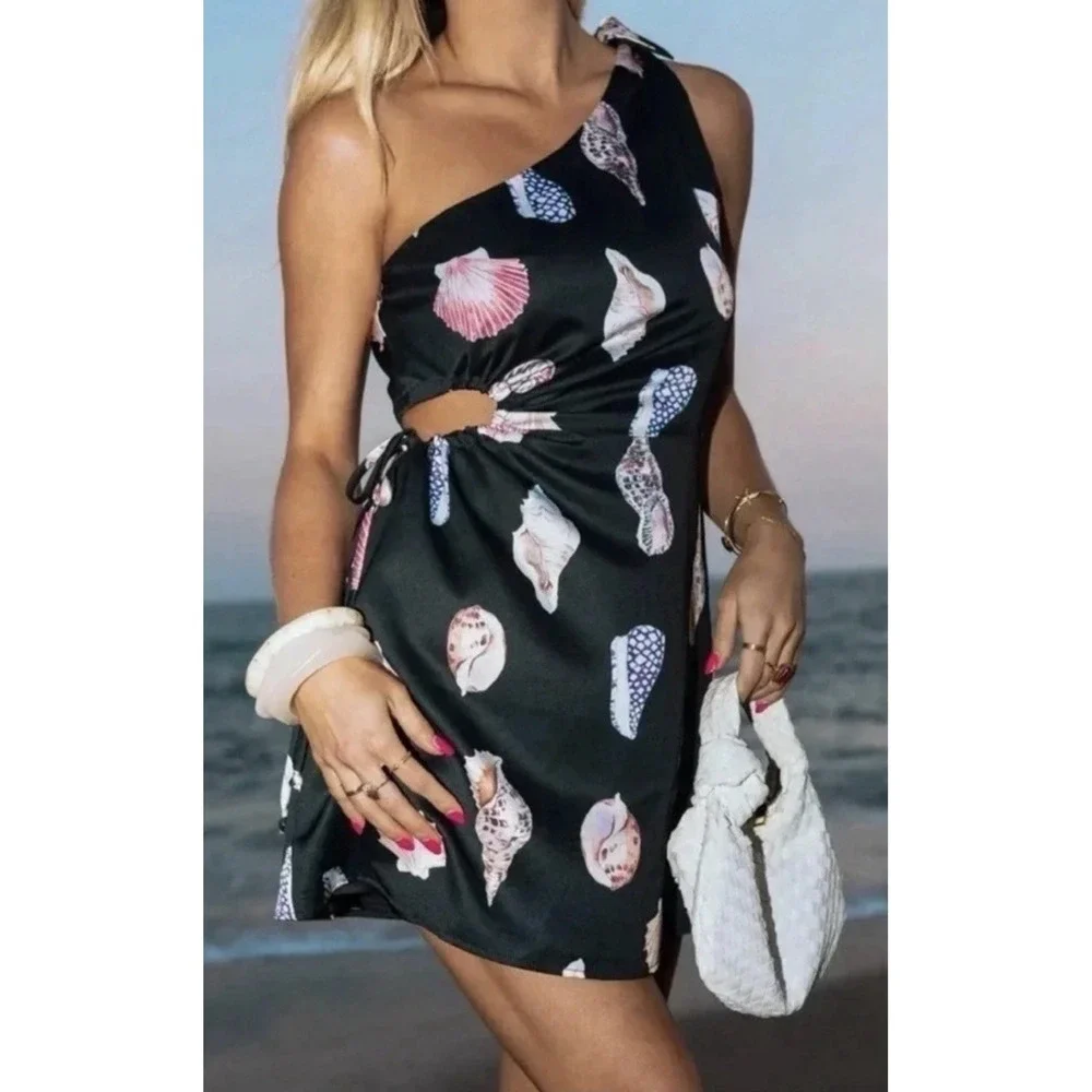 Show Me Your MuMu Kenz Mini Sea Shell Dress Black Satin S